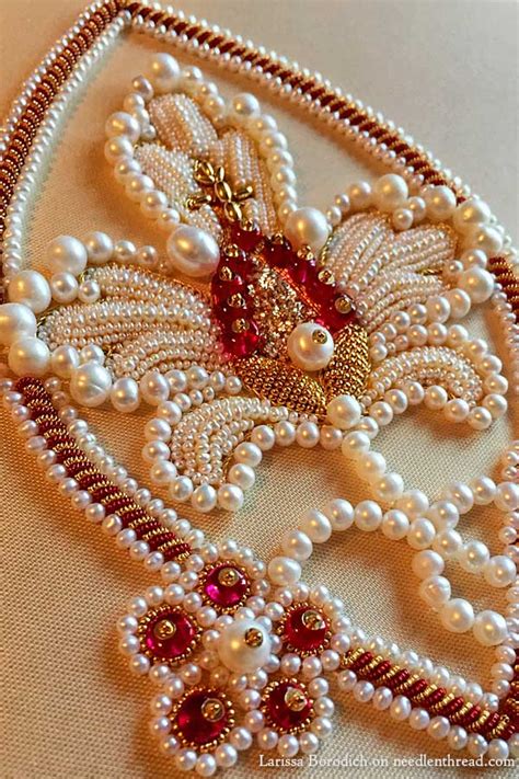 Stylized Pomegranate In Pearl Goldwork Embroidery NeedlenThread Com