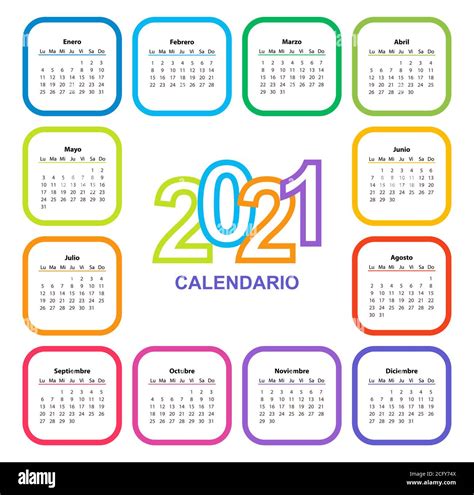 Calendario De Colores En 2021 Años Con Forma Cuadrada Español La