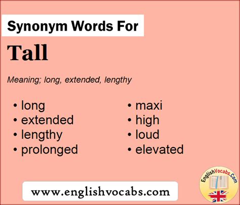 Synonym For Tall What Is Synonym Word Tall English Vocabs