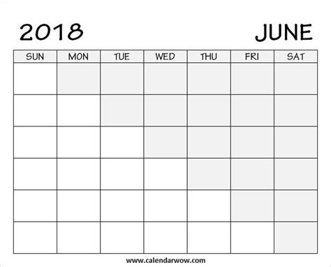 Printable Blank Calendar June 2018 Template Download Free Calendar