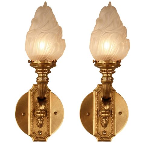 Pair Of Bronze Torch Flame Glass Wall Sconces For Sale At 1stdibs
