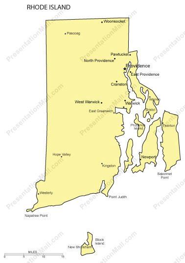 Rhode Island Outline Map With Capitals And Major Cities Digital Vector
