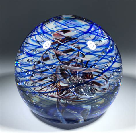 Henry Summa 1997 Art Glass Paperweight Modern Ribbon Swirl And Control