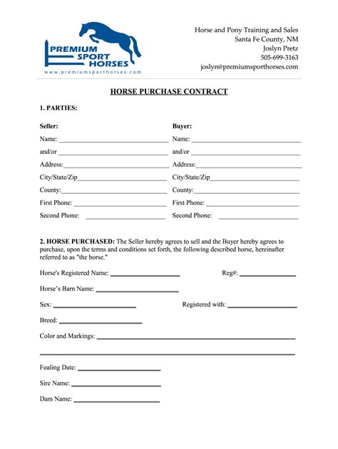 Horse Adoption Contract Fill Online Printable Fillable Blank