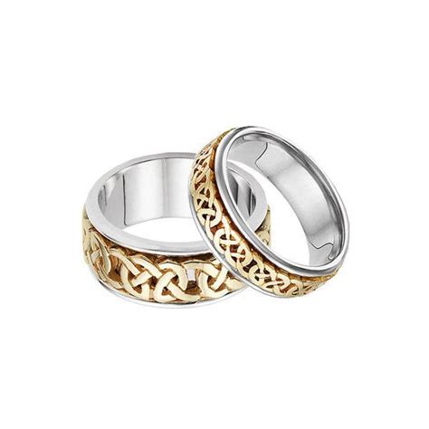 His And Hers Celtic Wedding Band Set In 14k Two Tone Gold 3375
