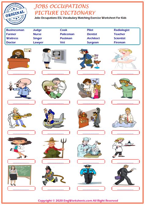 Jobs Occupations Printable English Esl Vocabulary Worksheets 1