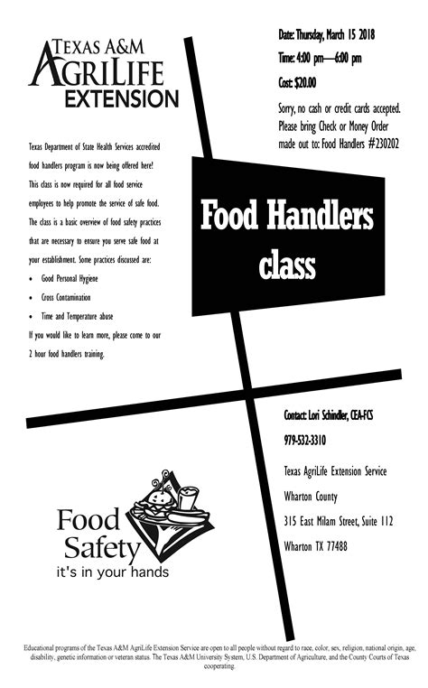 Food Handlers Safety Class March 15 - Wharton