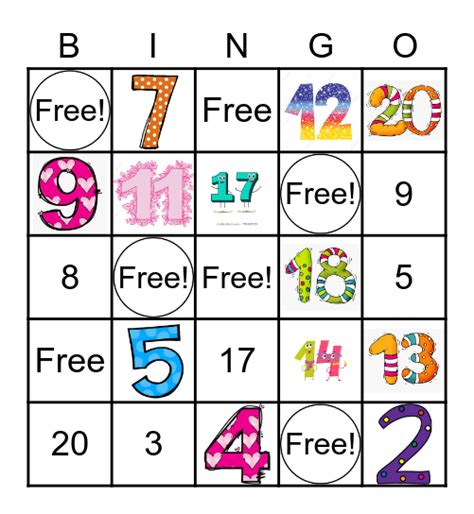 1 20 Bingo Card