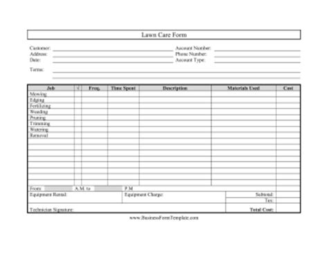 5 columns and 200 pages: Lawn Care Form Template