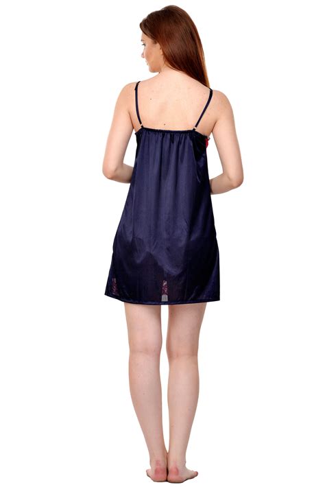 Buy Boosah Womens Navy Blue Satin Solid Short Nighty And Long Nighty And Robe Online ₹978 From