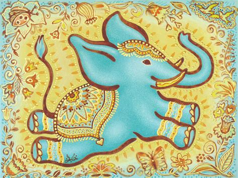 Lucky Elephant Turquoise Painting By Judith Grzimek