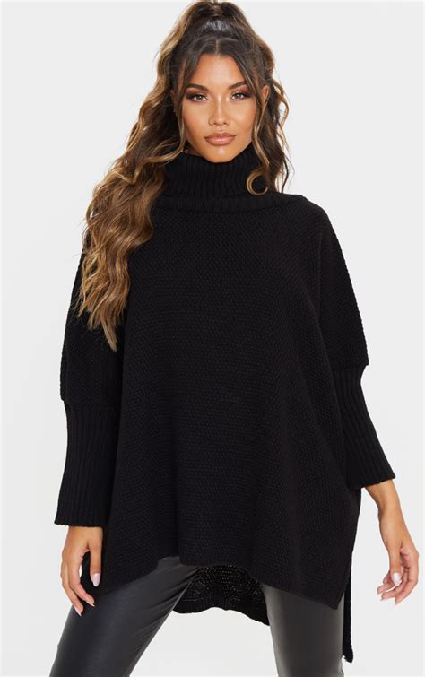 black oversized slouchy knitted jumper prettylittlething il