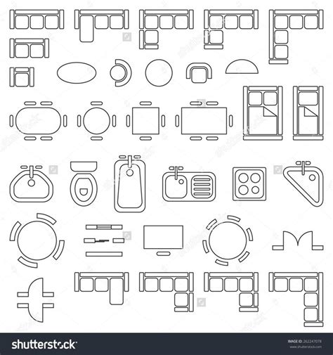 Standard Furniture Symbols Used In Architecture Plans Icons Set Save To