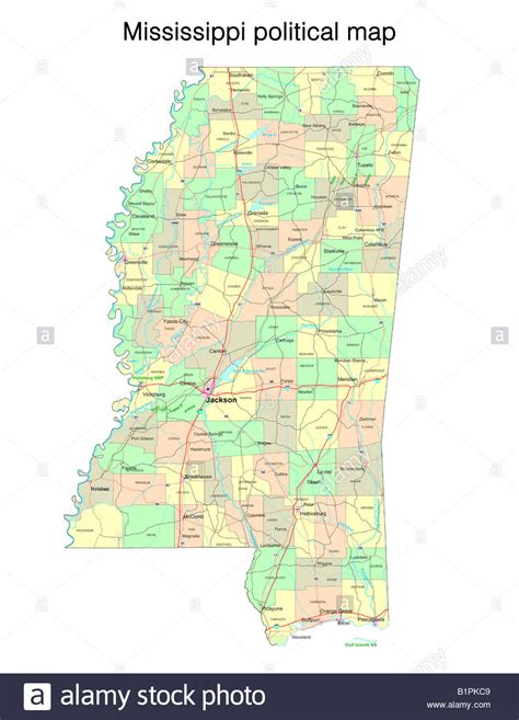 Mississippi State Political Map Stock Photo Alamy