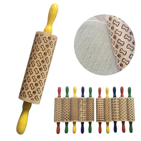 Buy Non Stick Wooden Rolling Pin Embossing Rolling Pin