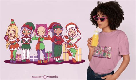 Anime Elves Christmas T Shirt Design Vector Download