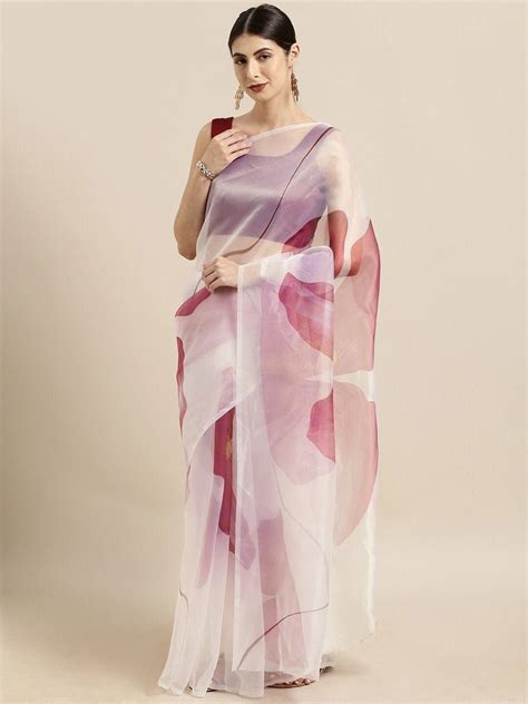 70 Off Organza Sarees Soft Fabric Floral Design Saree For Etsy