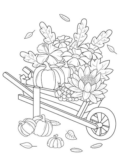 Vector Wheelbarrow With Flowers Coloring Page