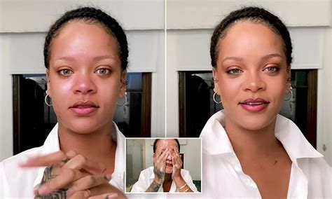 rihanna shows off glowing makeup free skin while touting fenty skin daily mail online