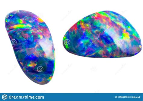 Polished Natural Colorful Blue Iridescent Opal On White Background