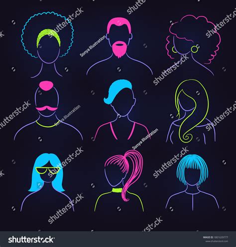 Vector Illustration Collection Neon Profile Pictures Stock Vector