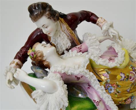 Large Volkstedt Dresden Lace Porcelain Figure Courting Couple