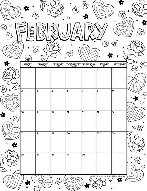February 2019 Coloring Calendar Woo Jr Kids Activities Childrens