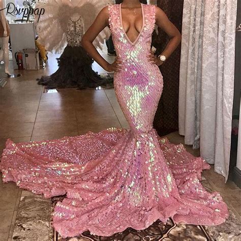 Buy Long Prom Dresses 2019 Sparkly V Neck Sexy Mermaid