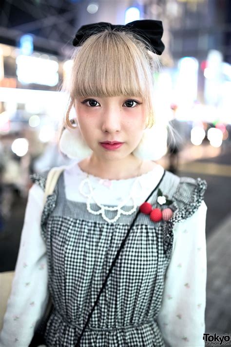 Gingham Dress Panda Purse Pom Pom Earrings And Tokyo Bopper In Harajuku
