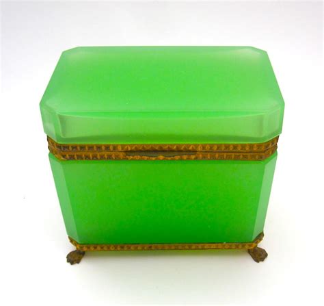 Antique Green Opaline Glass Casket Box