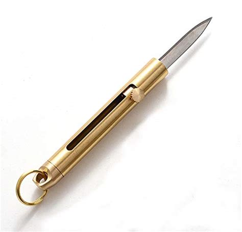 Szhoworld Brass Mini Knife Keychain Pocket Knife Compact Retractable