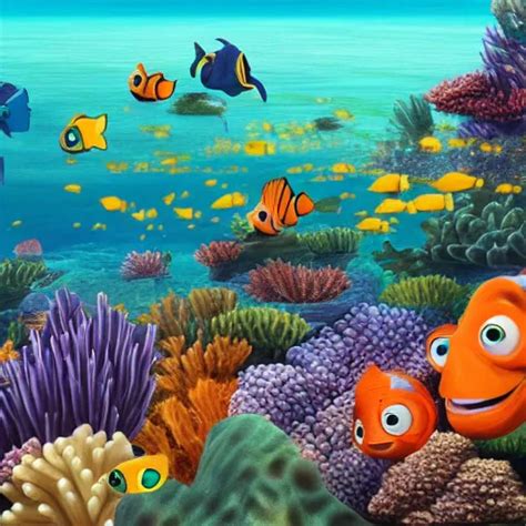 Coral Reef Matte Painting In The Style Of Finding Nemo Stable