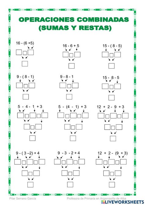 Ejercicio De Operaciones Combinadas Sumas Y Restas Math Fractions