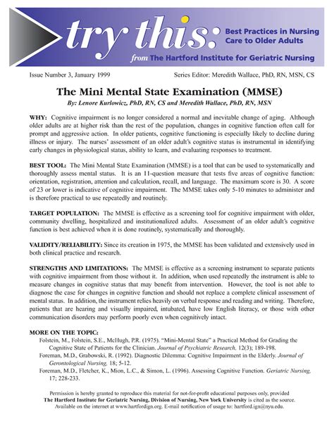 Mmse The Mini Mental State Examination Mmse Issue Number 3