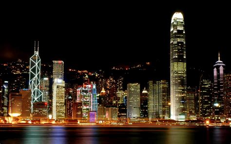 Wallpaper City Cityscape Hong Kong Night Reflection Skyline