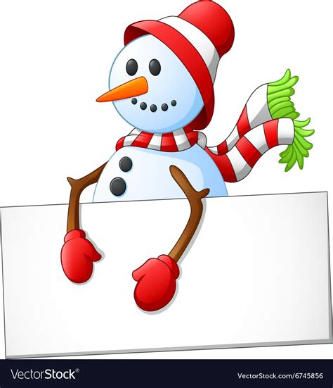 Cartoon Snowman Holding Blank Sign Royalty Free Vector Image