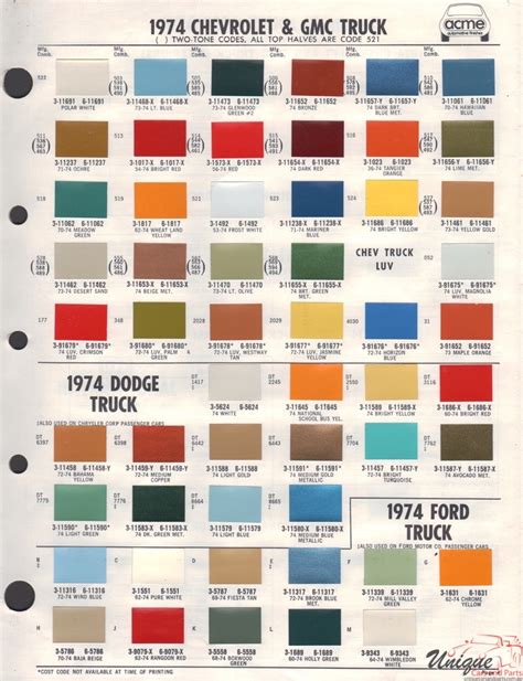 Gm Paint Chart Color Reference Paint Charts Classic C