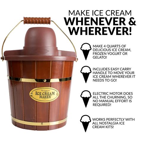 Nostalgia Electric Bucket Ice Cream Maker With Easy Carry Handle Makes