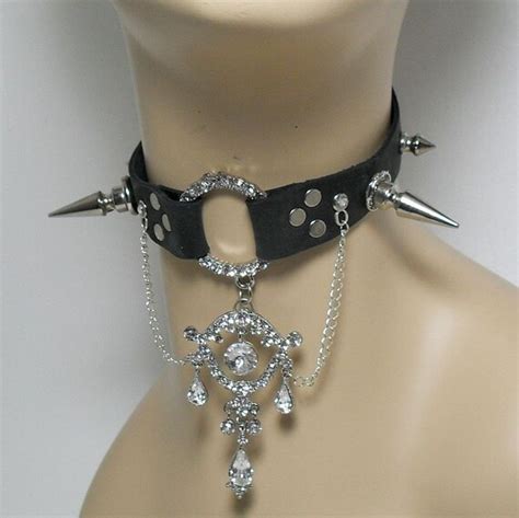 crystal jeweled spiked leather slave bdsm fetish collar