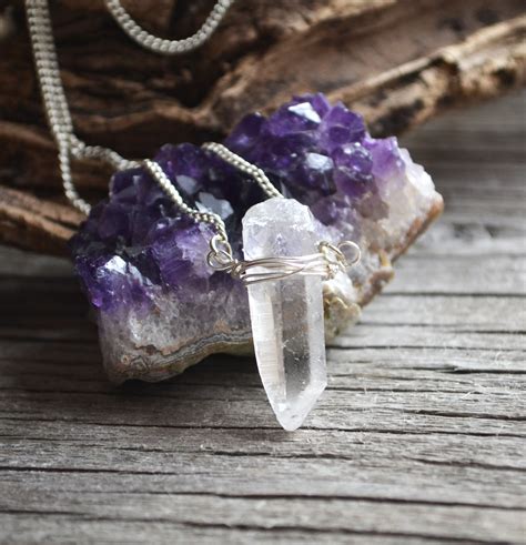 Clear Quartz Point Necklace Crystal Point Necklace Wire Wrapped