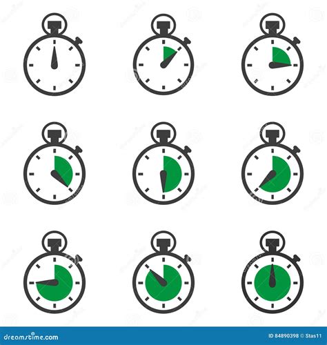Set Of Stopwatches Icons Timer Symbol Stock Illustration