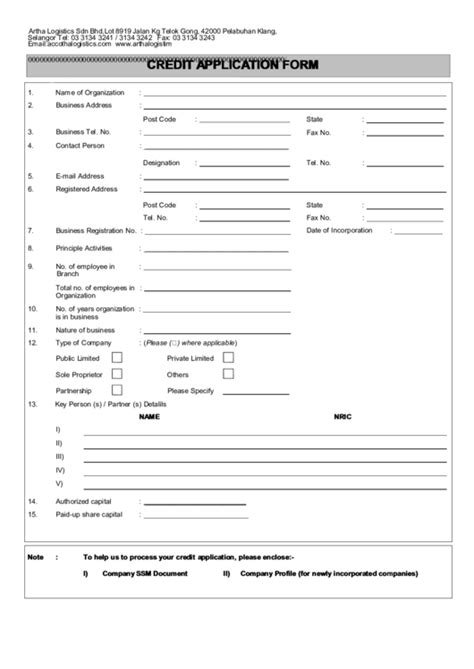 Credit Application Form Printable Pdf Download