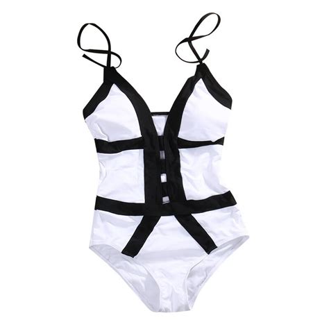 one piece suits 2018 solid sexy monokini patchwork one piece swimsuit black white bodysuits