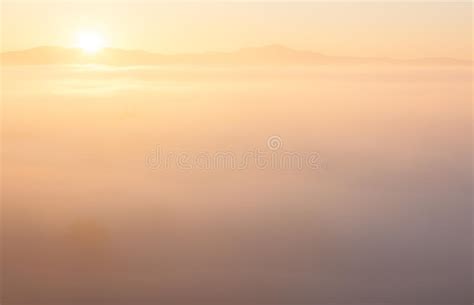 Sunrise Above Foggy Valley Stock Photo Image Of Misty 73549830