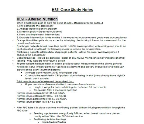 Adult Nursing Care I Nur 240 Hesi Case Study Notes