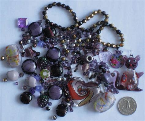 175pc Purple Violet Bead Pendant Mix Lampwork Glass Acrylic Etsy
