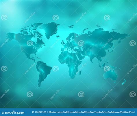 World Map Blue Turquoise Sky With Separate States And Glowing Neon
