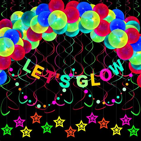 Buy 70 Pieces Lets Glow Neon Party Supplies Lets Glow Banner Black