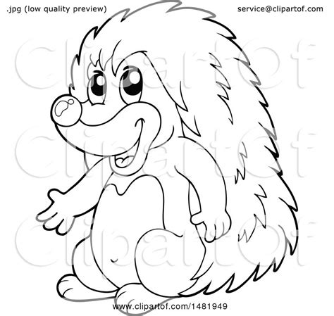 Clipart Of A Cute Hedgehog Black And White Royalty Free Vector