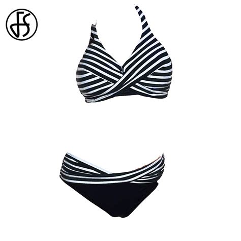 Fs 2018 Sexy Striped Halter High Cut Bikini Sets Plus Size Swimsuits Triangle Swimwear For Woman